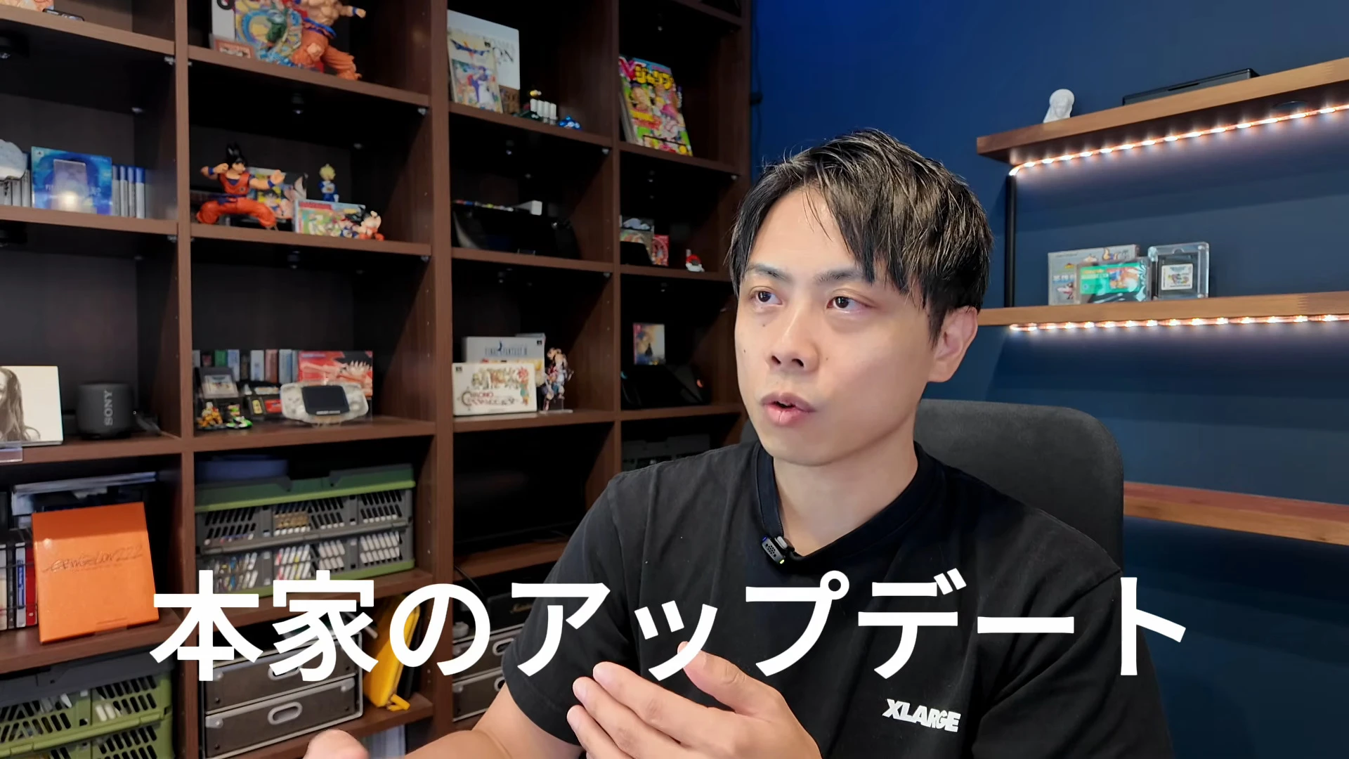 動画の画面全体。入江さんが話していて、画面の下に白い大きな字幕「本家のアップデート」