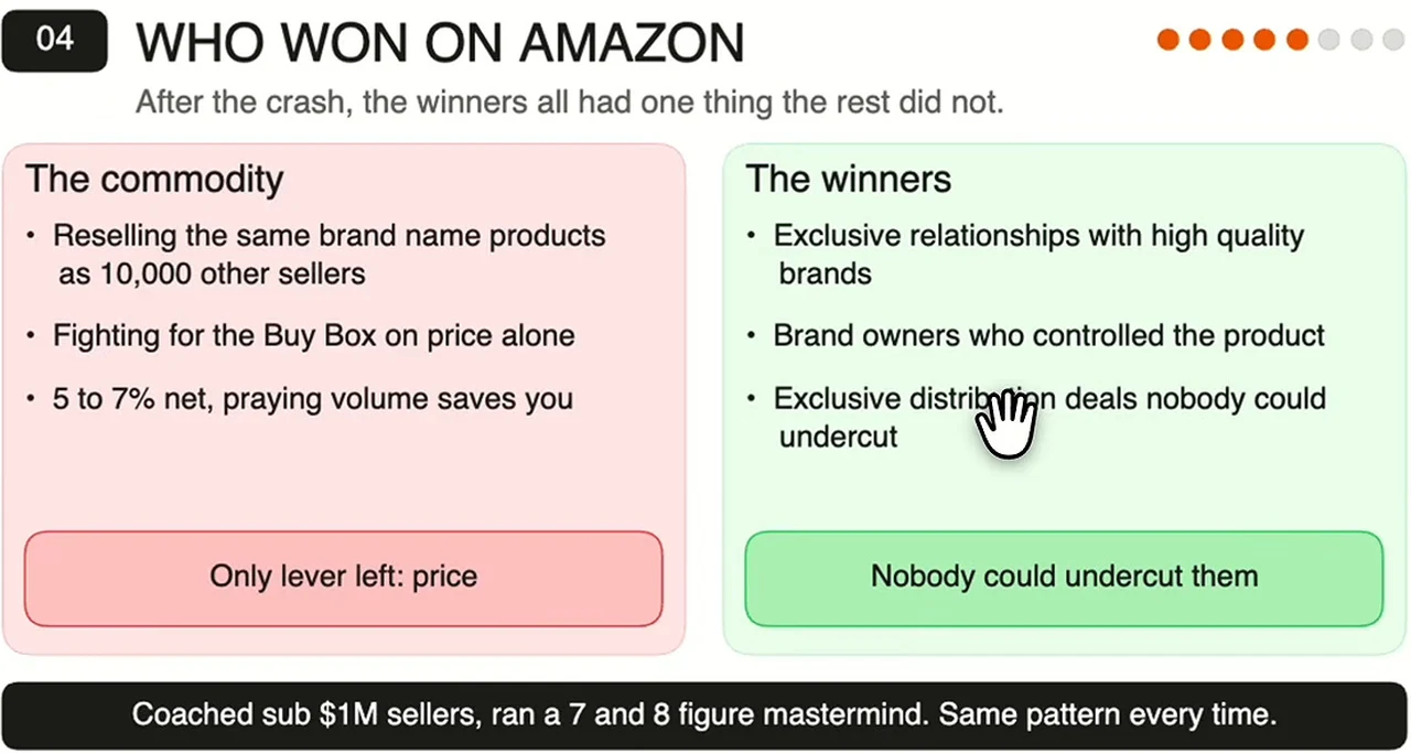 動画の勝者のスライド。Amazonで価格以外の武器を持っていた3種類の売り手を並べている