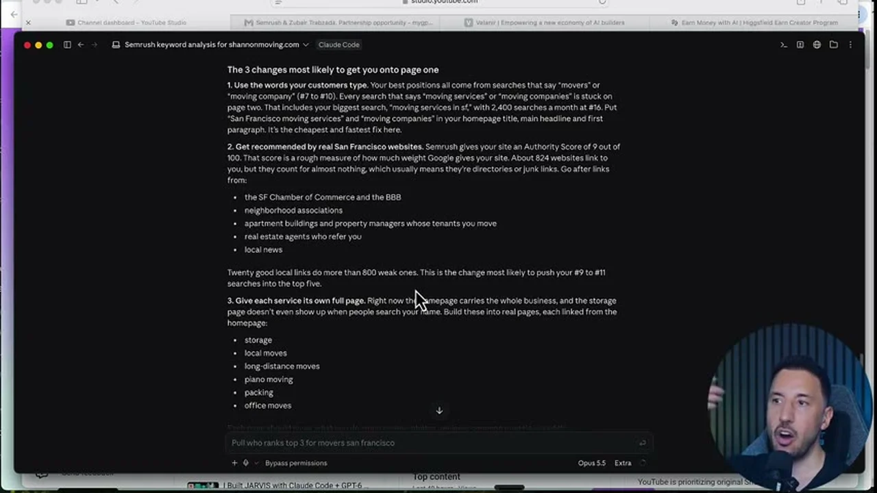 動画の画面。1ページが全部の仕事をしている所見と、1ページ目に載るための3つの変更が文章で出ている