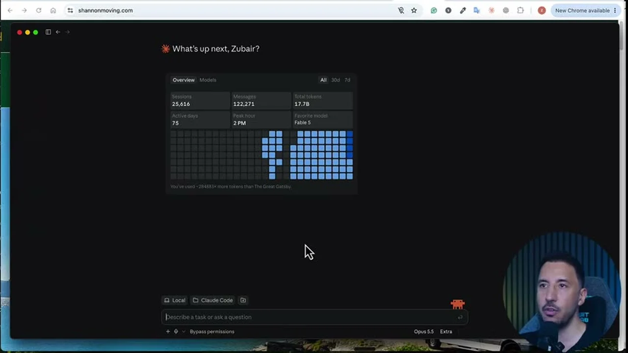 動画の画面。ClaudeのデスクトップアプリでClaude Codeの新しいセッションを開き、右下にOpus 5.5とExtraの表示が出ている