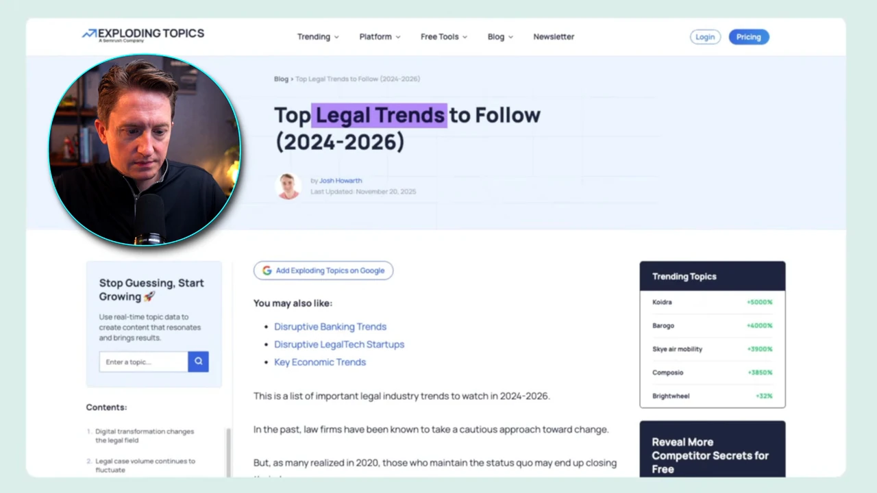 Exploding Topics の記事 Top Legal Trends to Follow (2024-2026) のページ