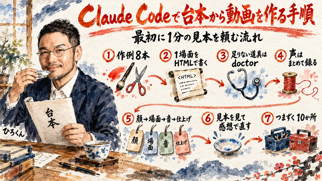 Claude Codeで台本から動画を作るの図解