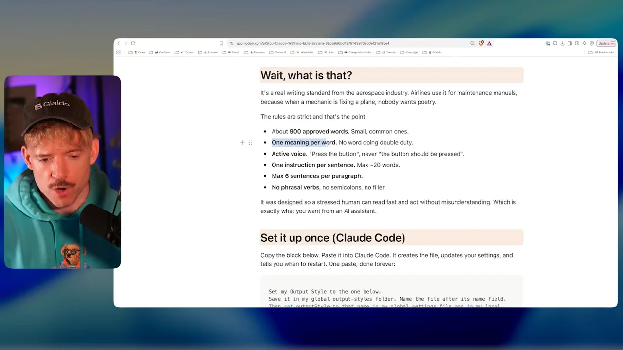 動画キャプチャ: 文章の規格を説明するページで、「One meaning per word」の行を選んでいる場面（29:18頃）
