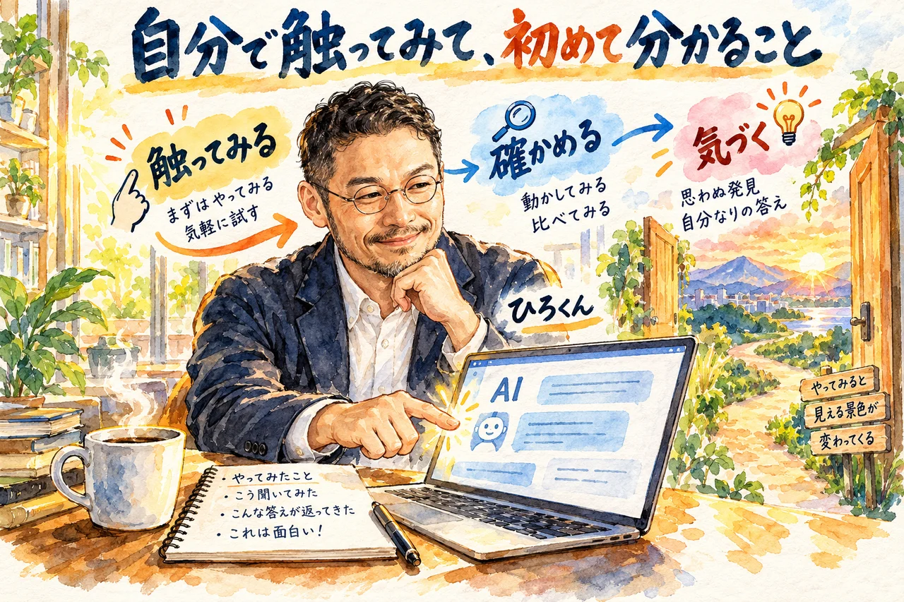 自分で触ってみて初めて分かること｜ひろくんが朝の机でAIの画面を触って確かめる場面