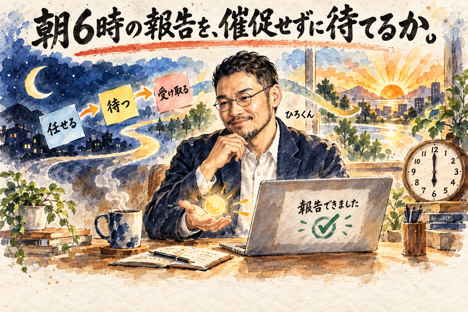 朝6時の報告を待つひろくんのグラレコ