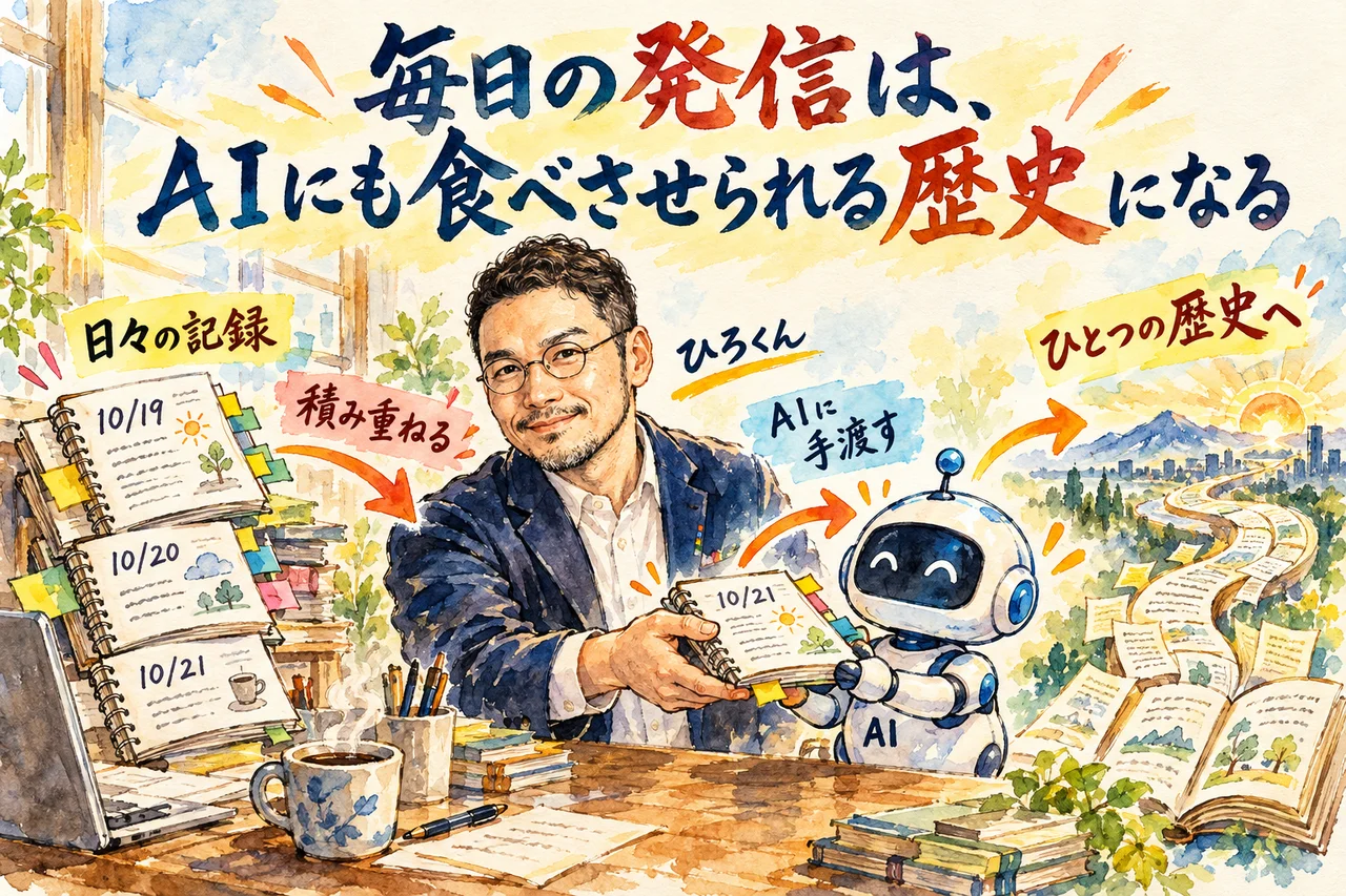 毎日の発信は、AIにも食べさせられる歴史になる｜ひろくんが積み重ねた記録を、そっとAIに手渡す場面