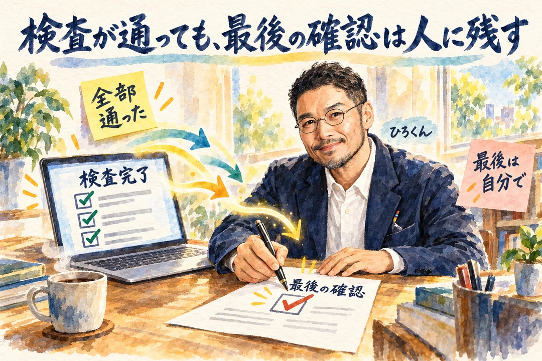 検査が通っても最後の確認は人に残す｜ひろくんが報告書の最後のチェック欄に自分でチェックを入れる