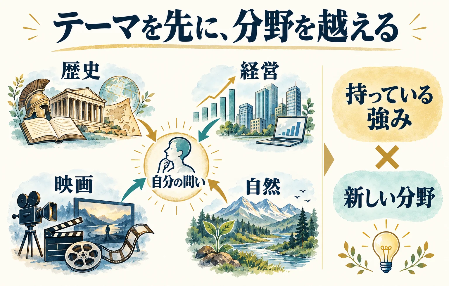自分の問いを中心に分野を越えて学び、持っている強みと新しい分野を掛け合わせる。