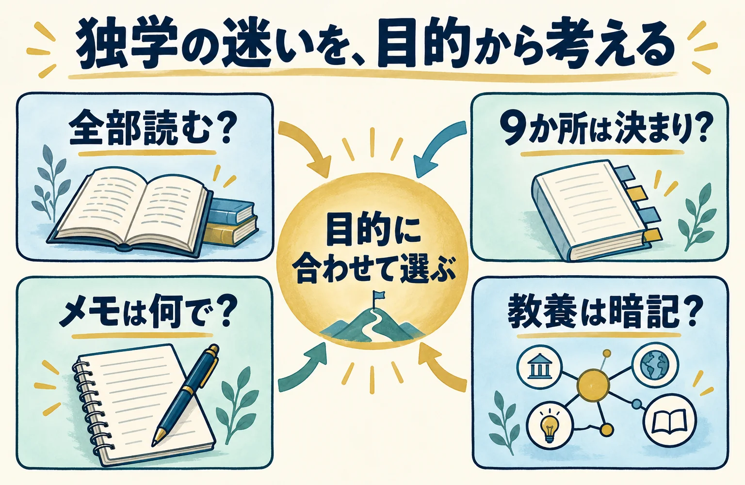 全部読むか、何か所残すか、どこに記録するか、教養をどう使うかを目的から考える。