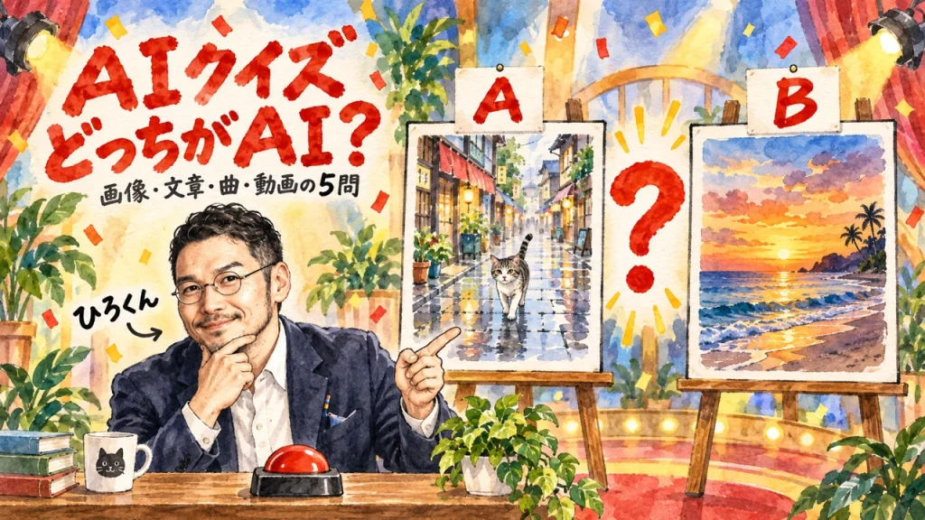 AIクイズ どっちがAI？ 画像・文章・曲・動画の5問