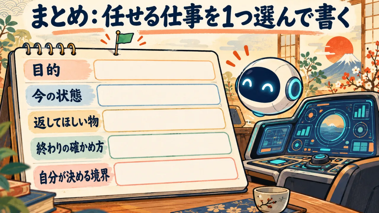 図解: あなたの仕事を一つ選び、ゴールと返す物を書く