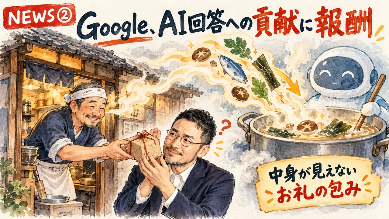 GoogleのAI contribution pilotのニュースを解説するひろくんのグラレコ