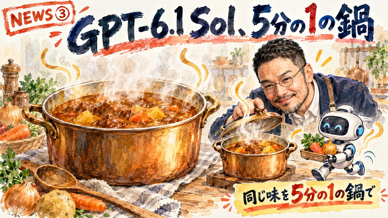 GPT-6.1 Solのニュースを解説するひろくんのグラレコ
