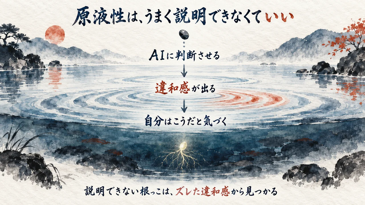 AIに判断させて違和感から気づく：水面の波紋が自分の根っこを見つける流れ