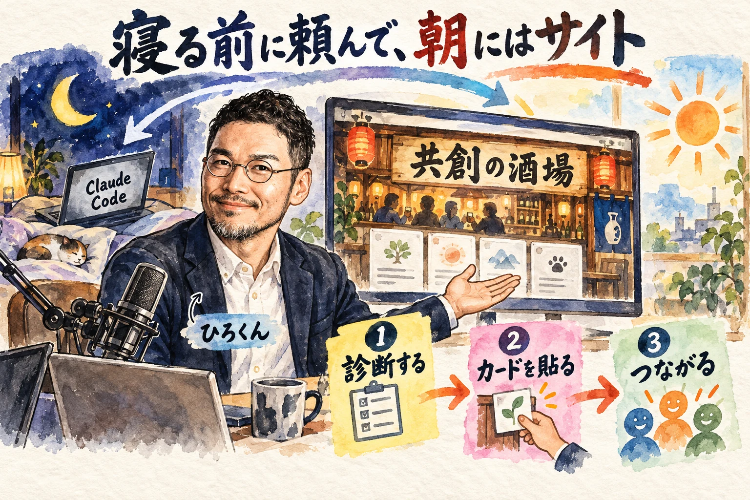 寝る前にClaude Codeへ頼んだら朝には診断カードを置くサイト共創の酒場ができていた