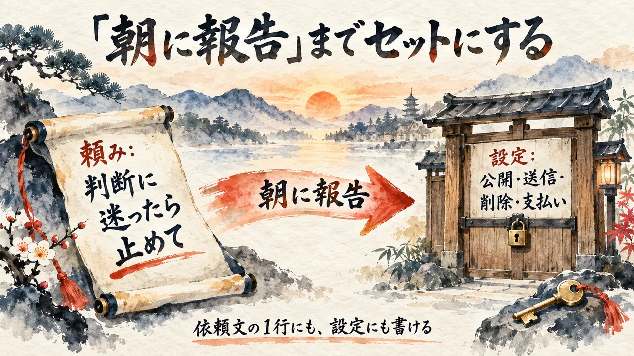 朝に報告までセットにする:依頼文と設定は別の層