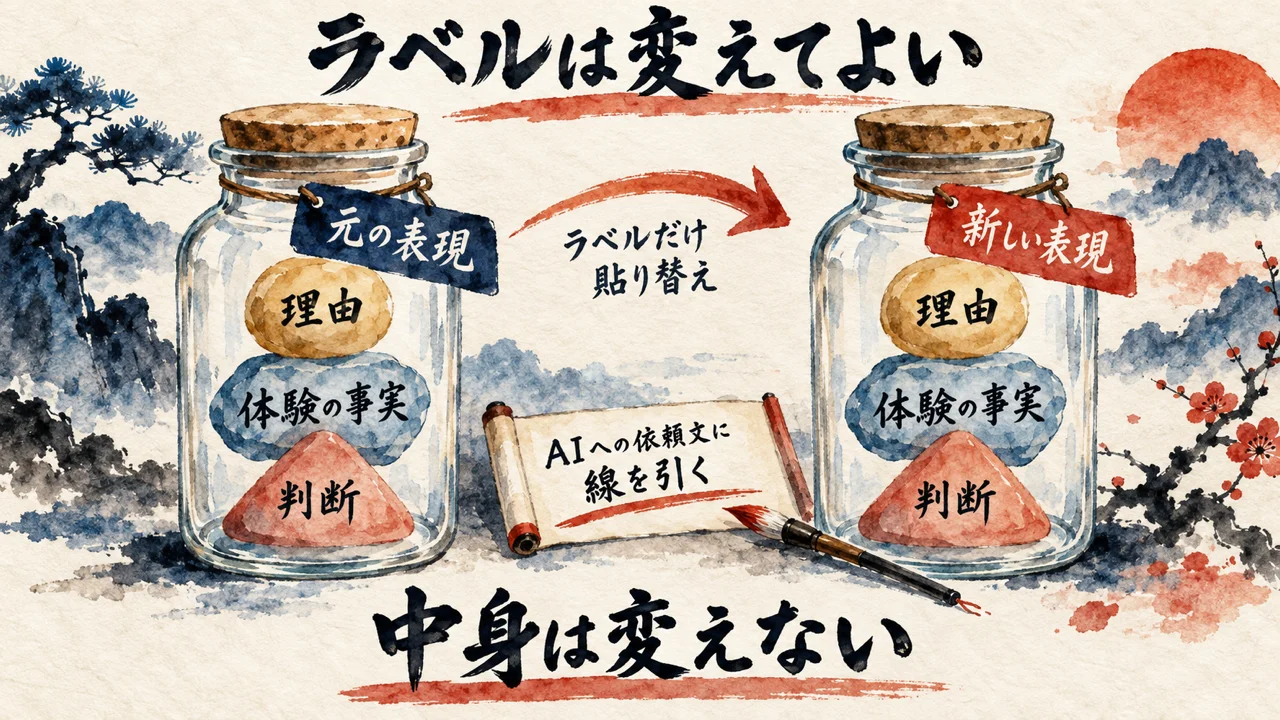 ラベルは変えてよい、中身は変えない：理由・体験の事実・判断が入った2つの瓶