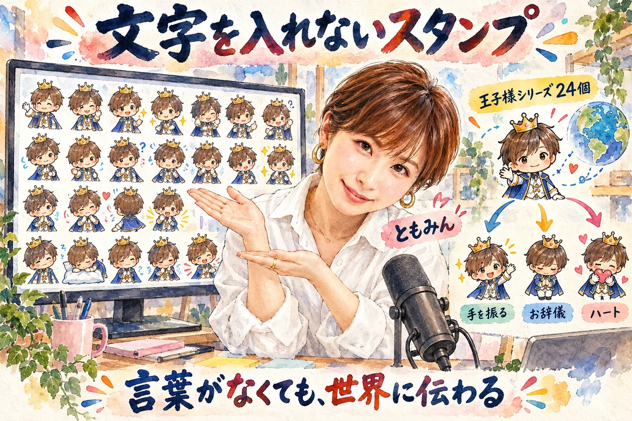 ともみんの王子様シリーズ24個|文字を入れないスタンプが世界中で使える理由の図