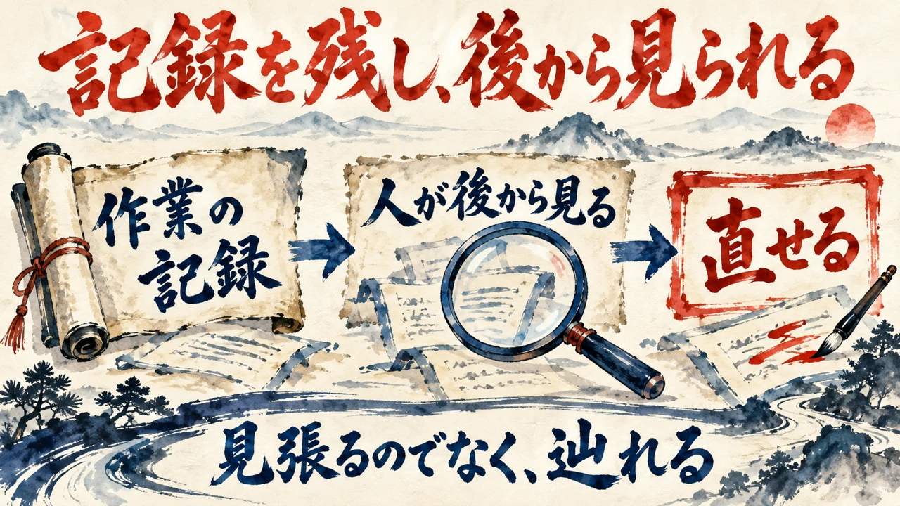 図解。作業の記録を残し、人があとから見られる流れを、水彩画で描いた図