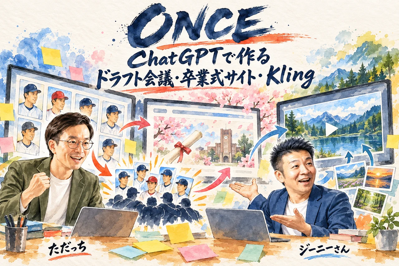 ChatGPTで作る｜ただっちのドラフト会議とジーニーさんのKling 4.0の動画を紹介する場面