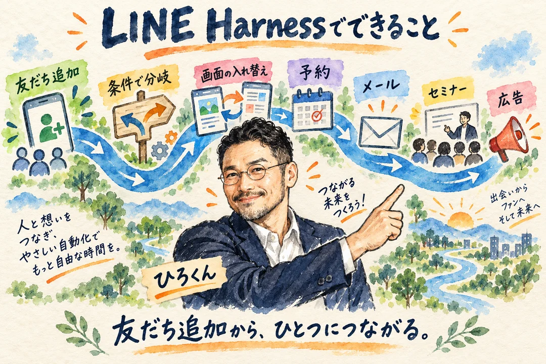 ひろくんがLINE Harnessでできることの全体像を一人で説明するグラレコ