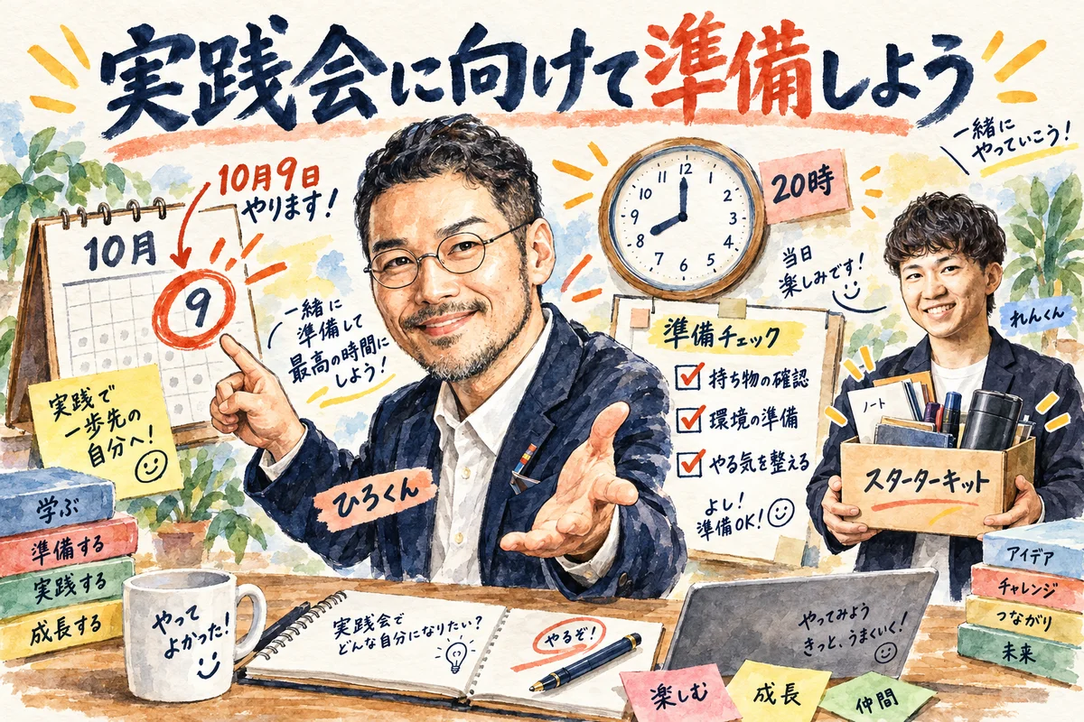10月9日の実践会に向けた準備チェックを描いたグラレコ