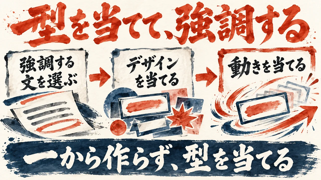 強調テロップにデザインと動きを当てる図解