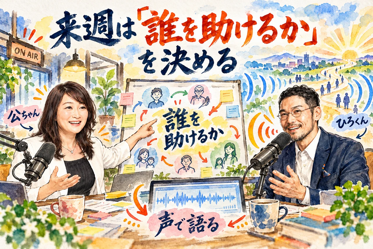 来週は誰を助けるかを決める｜公ちゃんとひろくんが、声で語ることに焦点を当てると話した場面の図