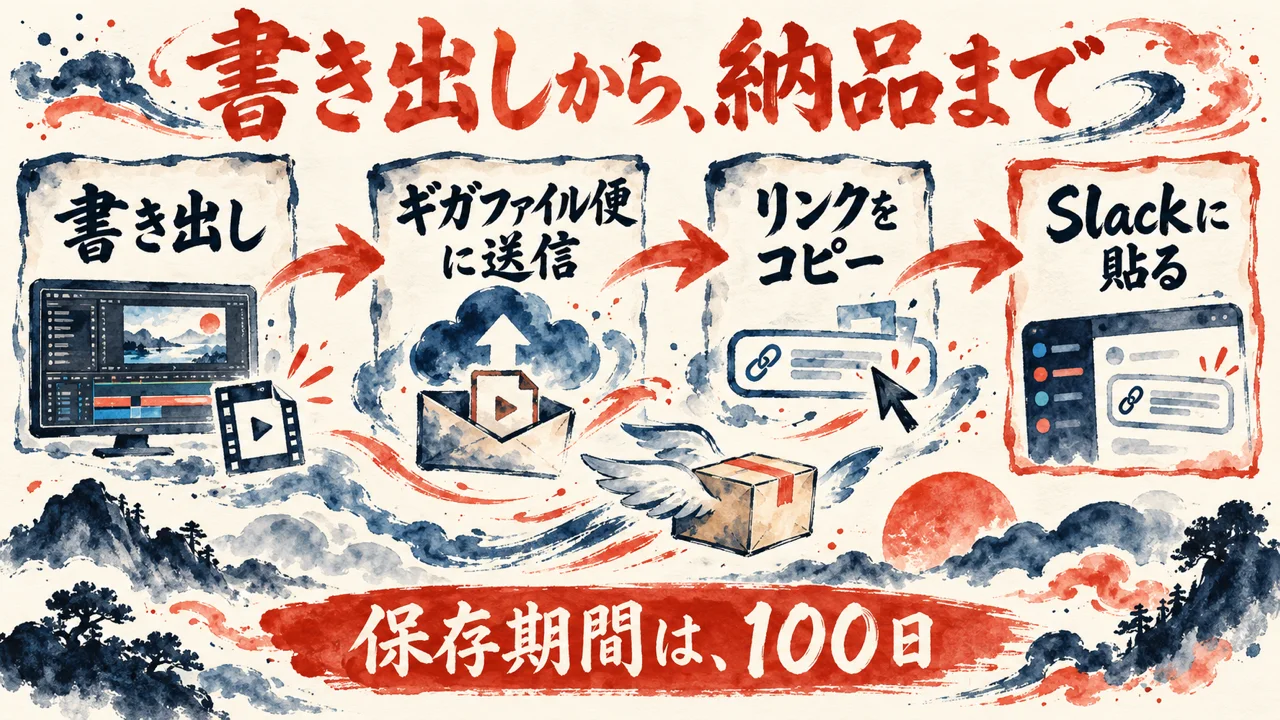 書き出しからギガファイル便での納品までの図解