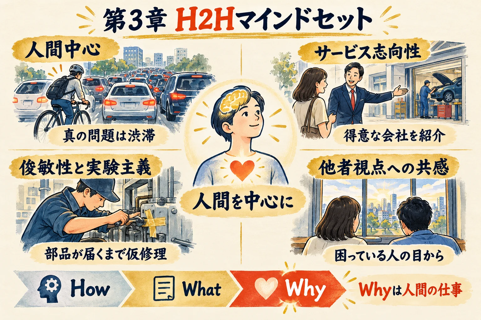 第3章。H2Hマインドセットの人間中心・サービス志向性・俊敏性と実験主義・他者視点への共感と、Whyは人間の仕事