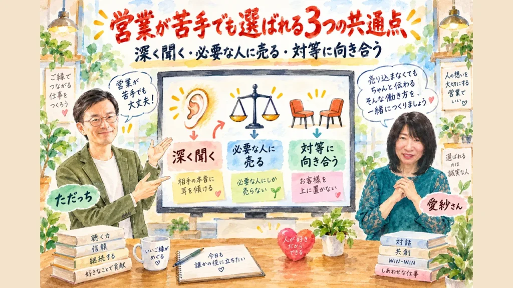 営業が苦手でも選ばれる3つの共通点の全体像｜深く聞く・必要な人に売る・対等に向き合う