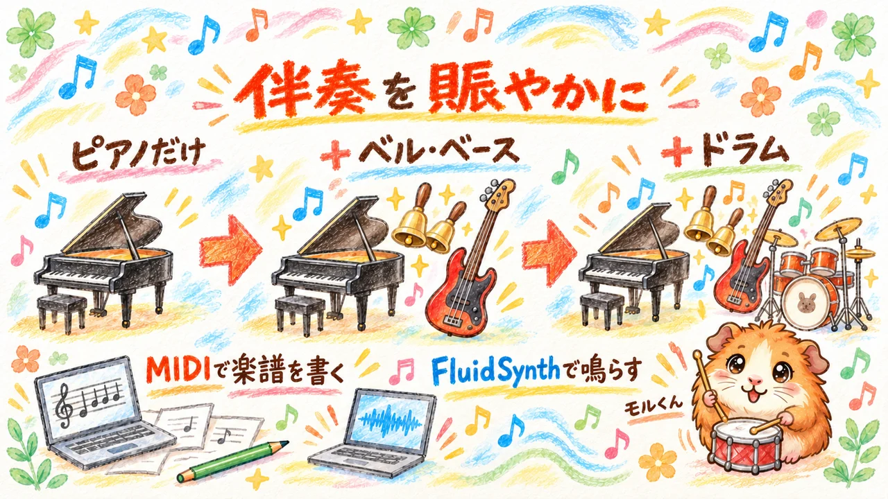 伴奏に楽器を足して賑やかにする