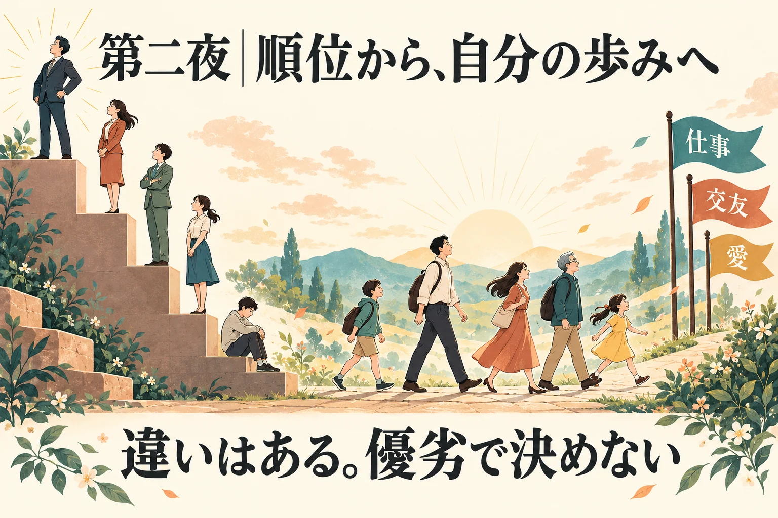 第二夜の劣等感と競争。上下の順位から、自分の前進と仕事・交友・愛の課題へ