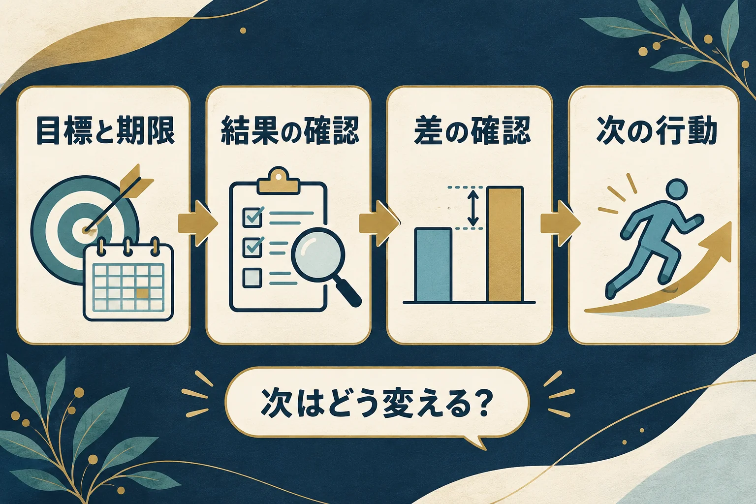 目標と期限を先に決め、結果と差を確認し、次の行動を本人が考える