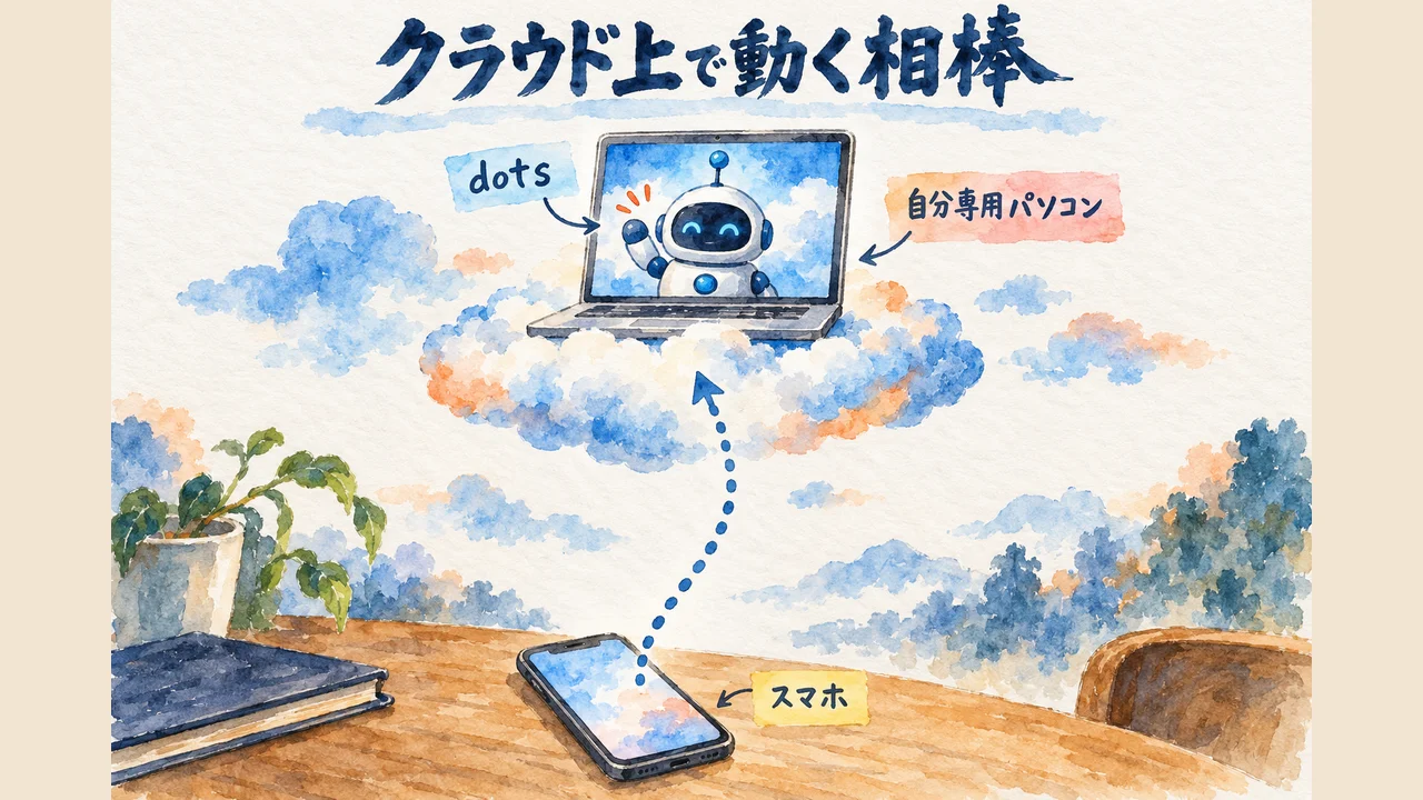 dotsはクラウド上の自分専用パソコンで動く相棒 図解