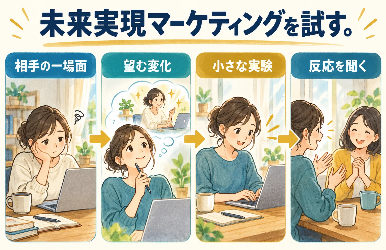 実践編。相手の一場面を選び、未来の変化を書き、小さく試して反応を受け取る