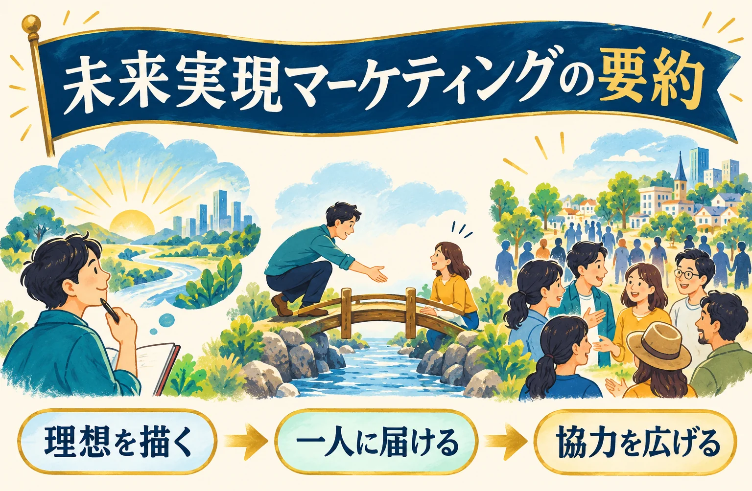 本のまとめ。理想を掲げるだけで終わらず、相手に価値が届く小さな実践から協力を広げる