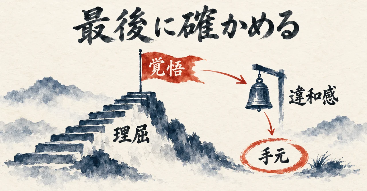 理屈の結論の先で、体の違和感を最後に確かめる流れを示した図解