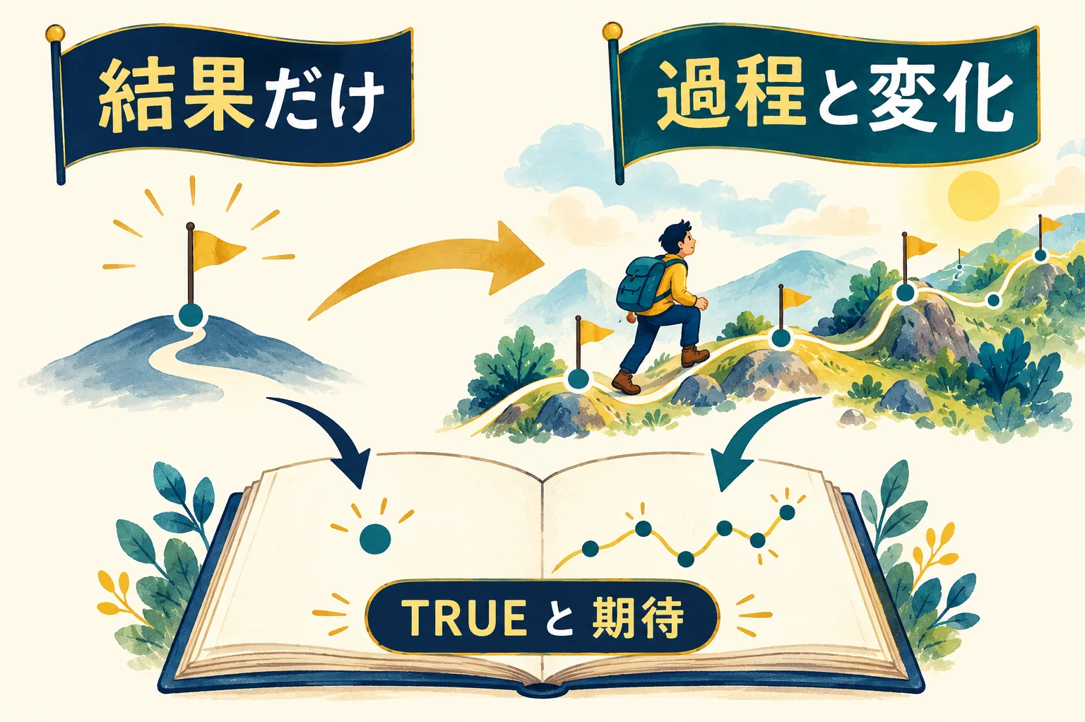 結果の点と、変化の過程を持つ物語の違い