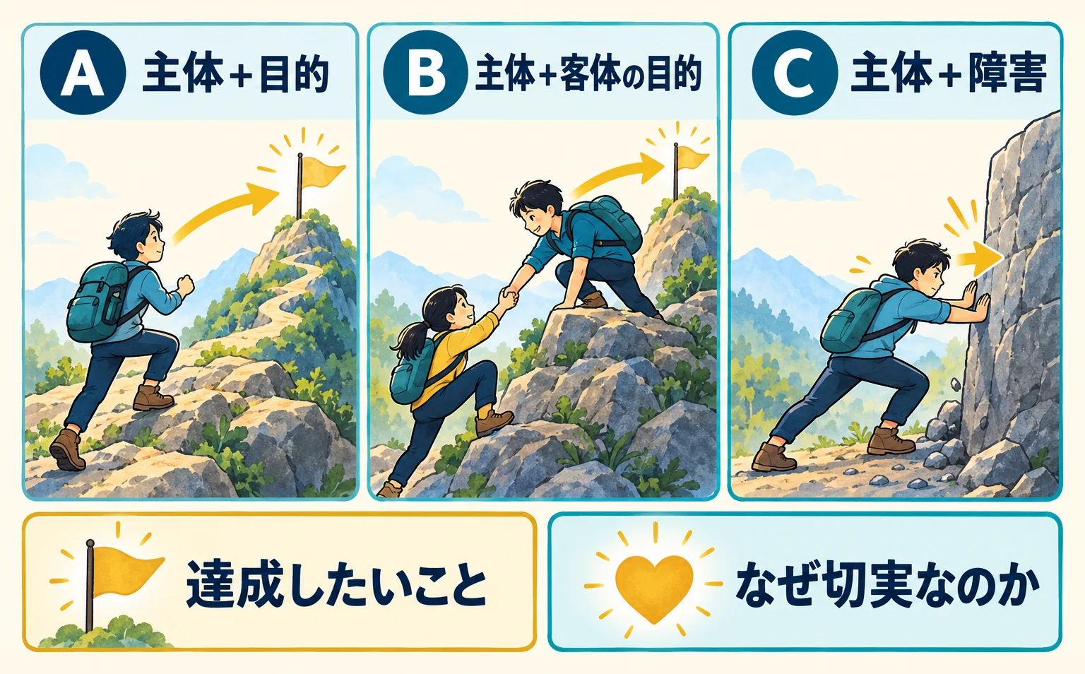 セントラルクエスチョンの3タイプと外側の目標・内側の問い