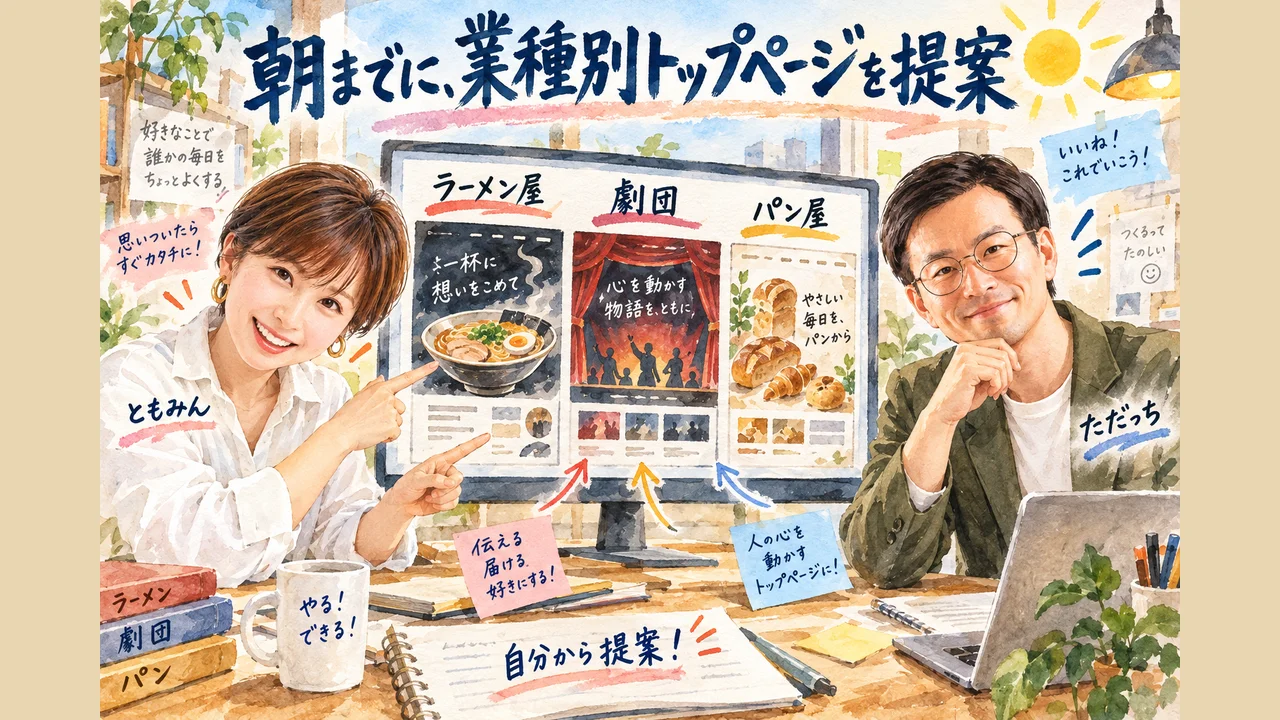 ラーメン屋・劇団・パン屋 業種別のトップページを、朝までに自分から提案してきた