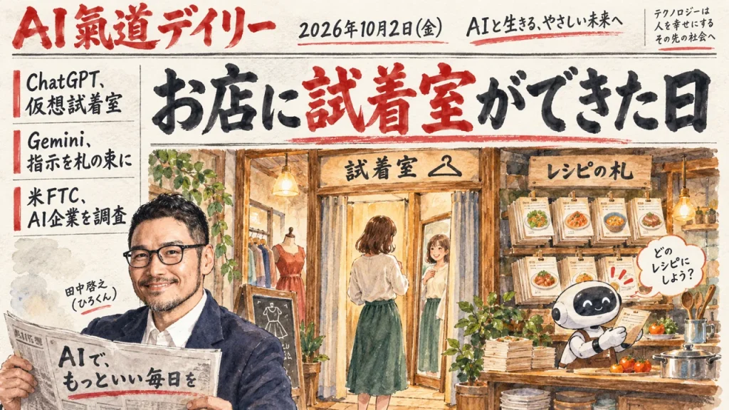 2026年10月2日のAIニュースをまとめた新聞風アイキャッチとひろくん