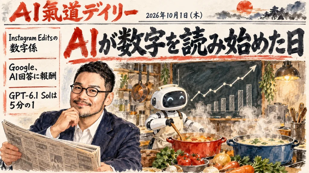 2026年10月1日のAIニュースをまとめた新聞風アイキャッチとひろくん
