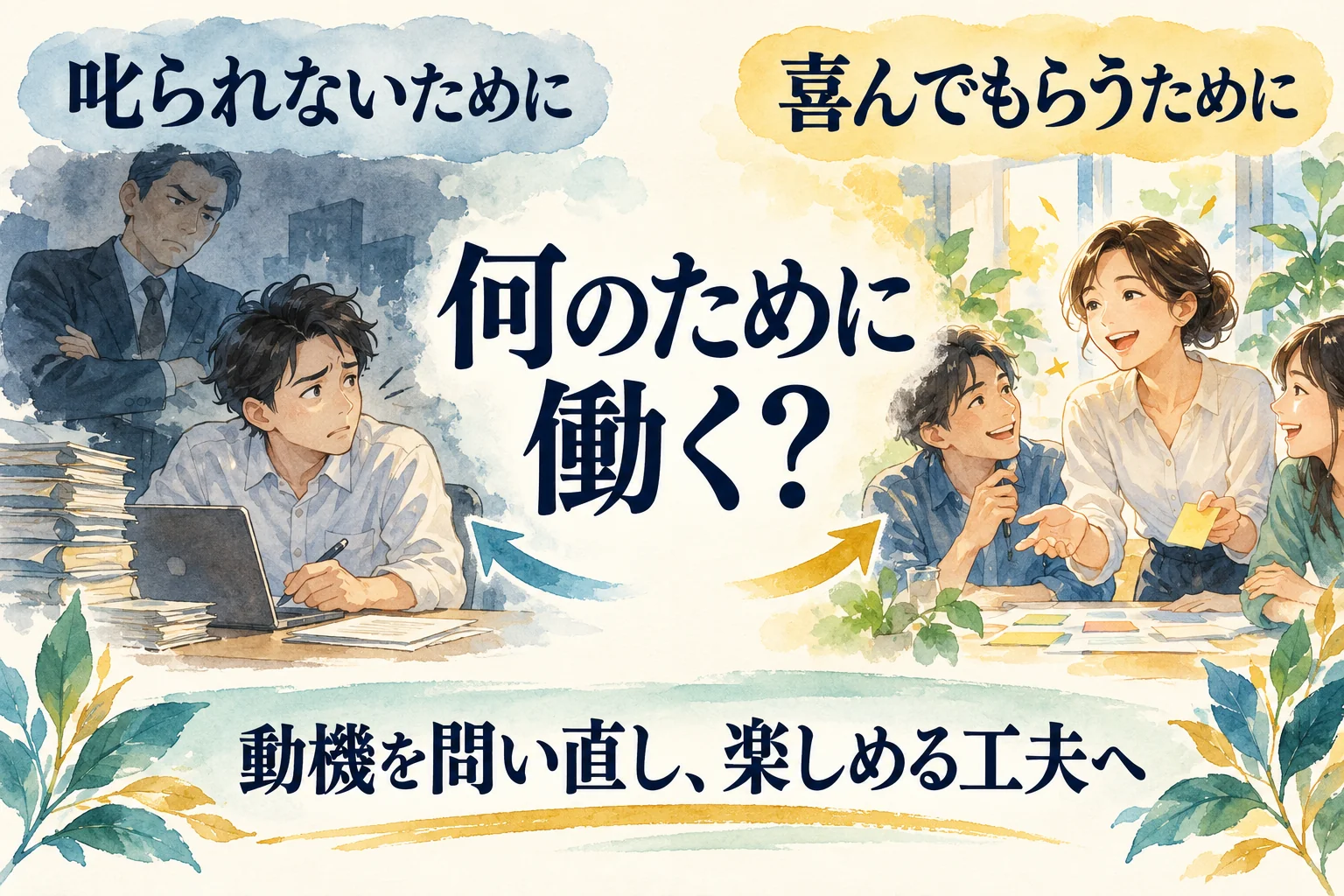 叱られないために働く動機と、相手に喜んでもらうために工夫する動機を比べる