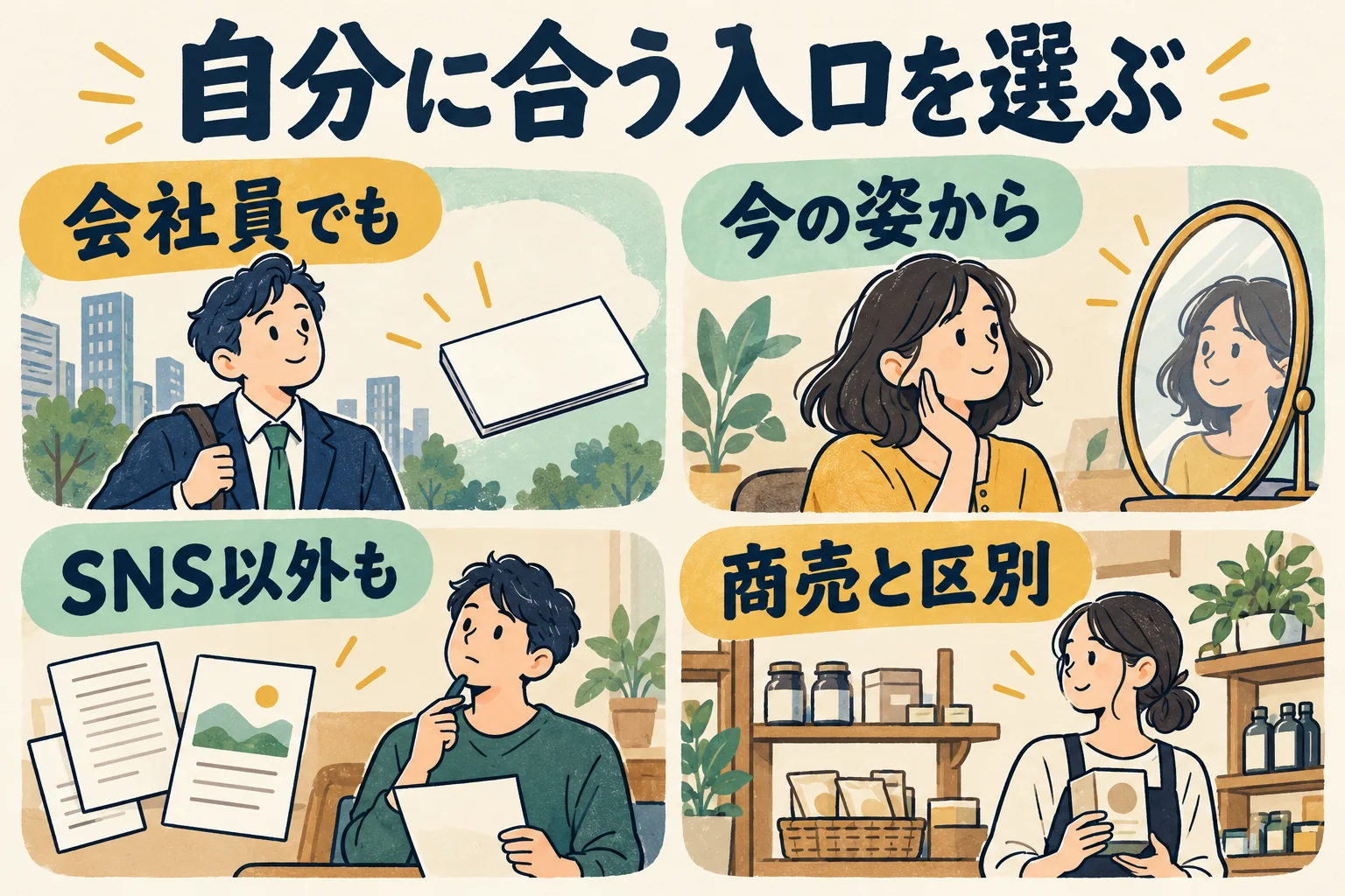 FAQ。会社員、見た目、SNS、早い売上という違う問いを整理する。