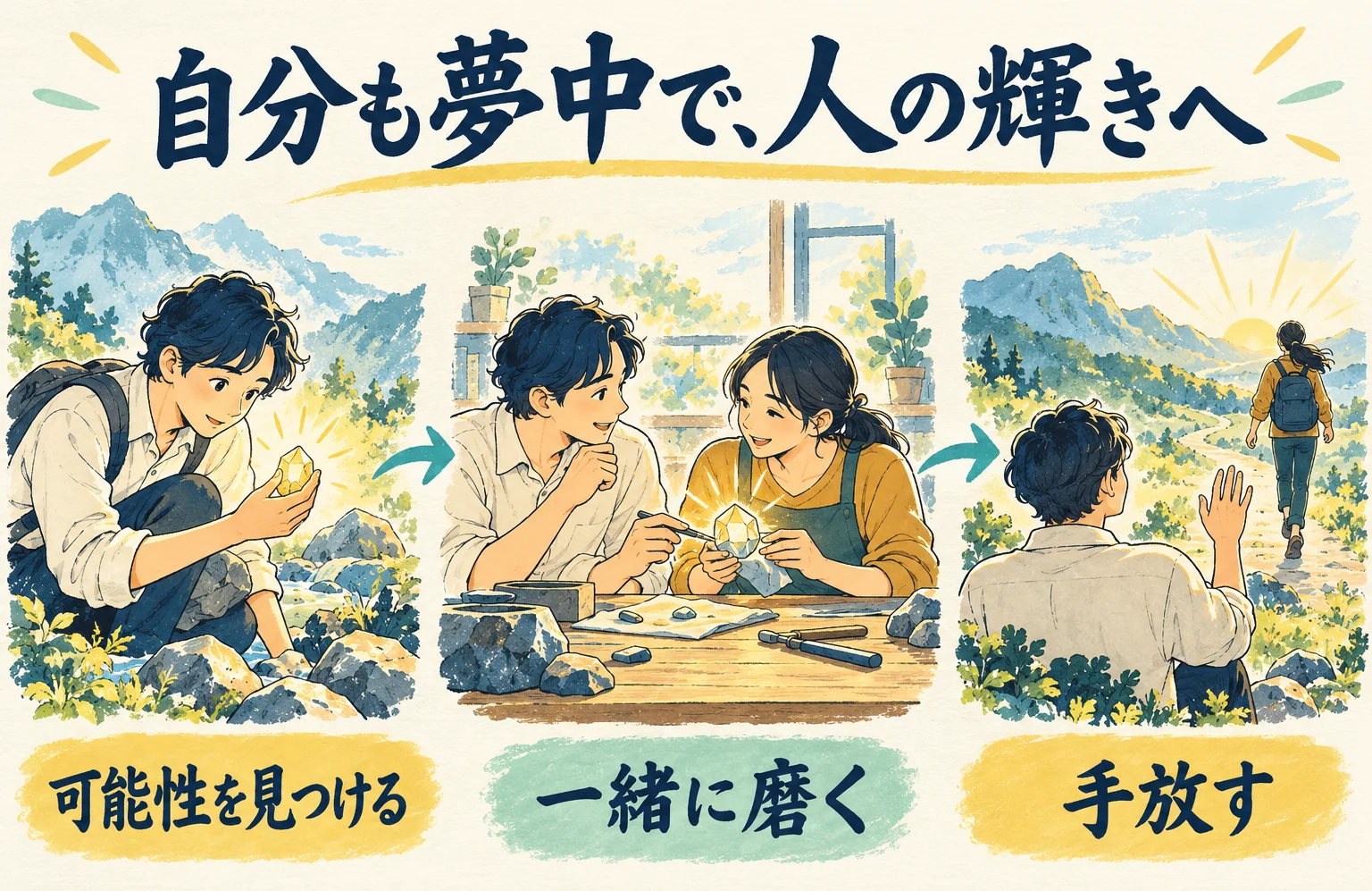 コラム。自分で原石を輝かせ、人の可能性を引き出し、輝いたら手放す。