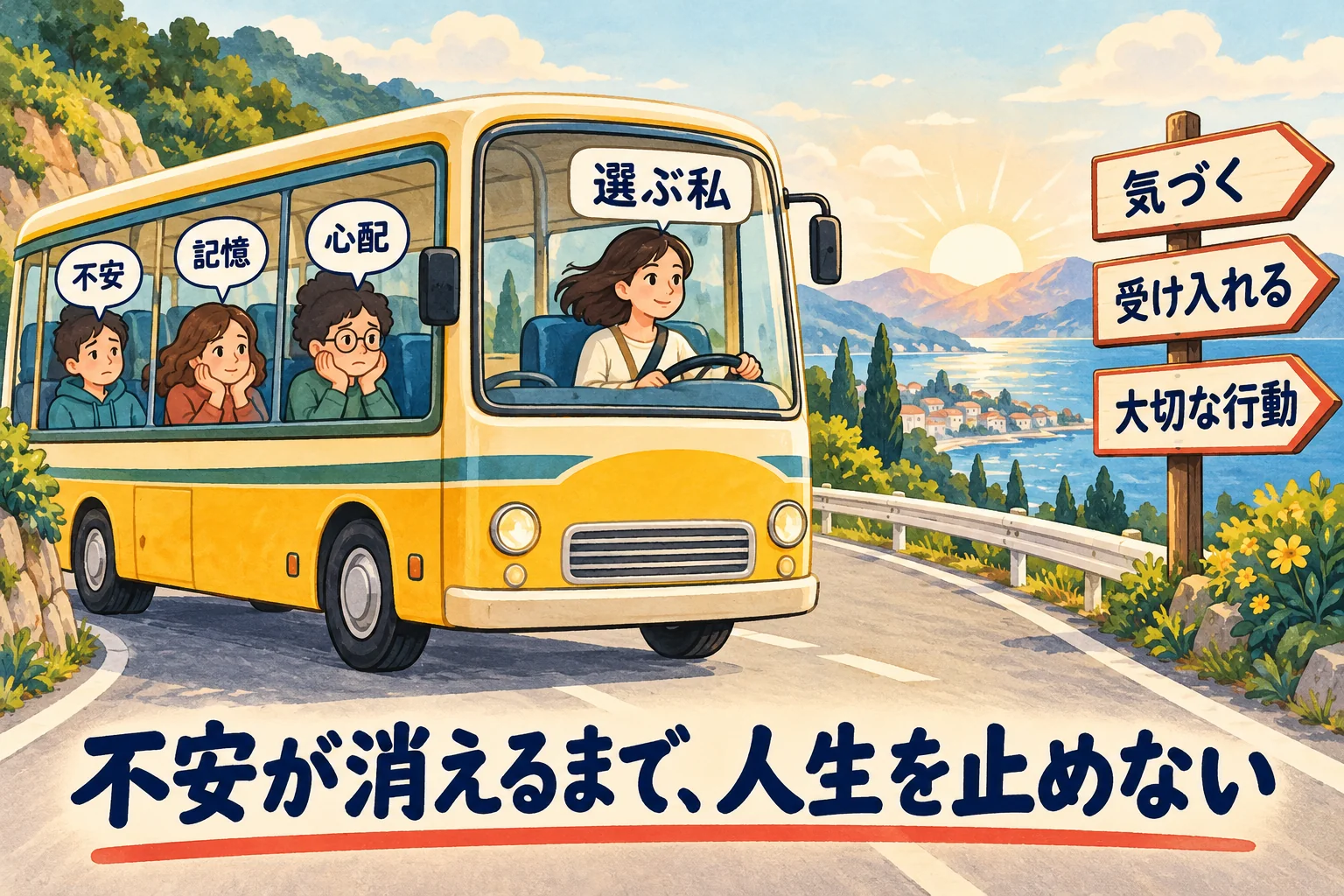 バスの乗客に不安があっても、行きたい方向へ運転する比喩