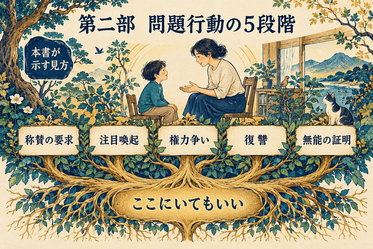 称賛の要求、注目喚起、権力争い、復讐、無能の証明という本書の5段階と所属感