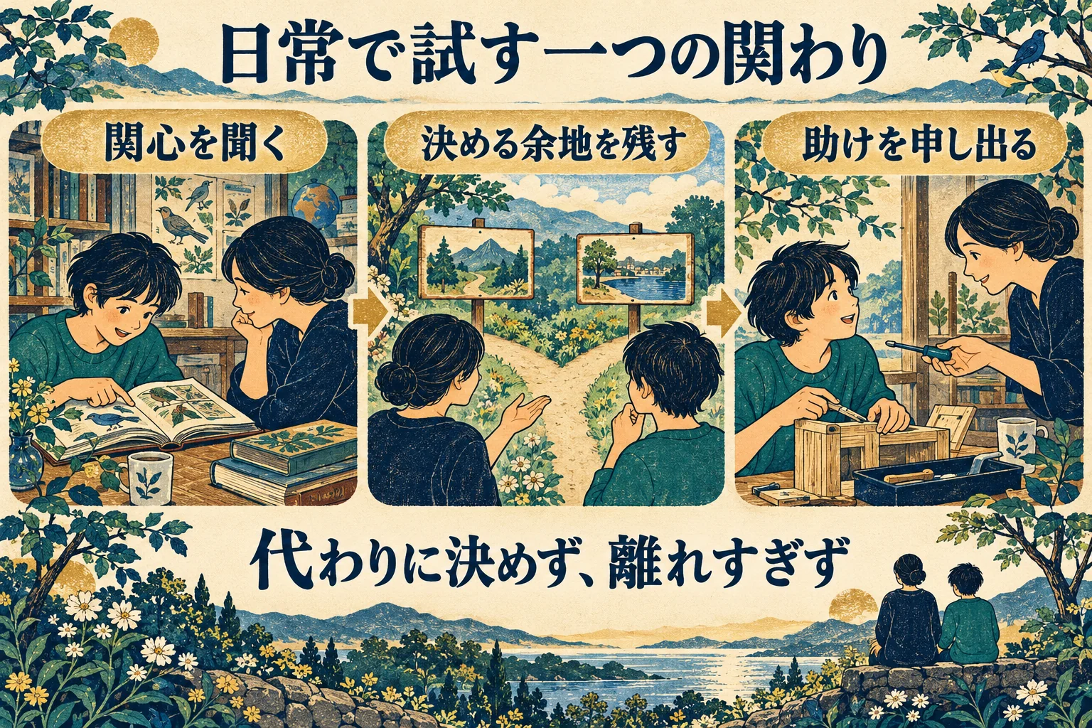 相手の関心を聞き、自分で決める余地を確かめ、必要な助けを申し出る実践