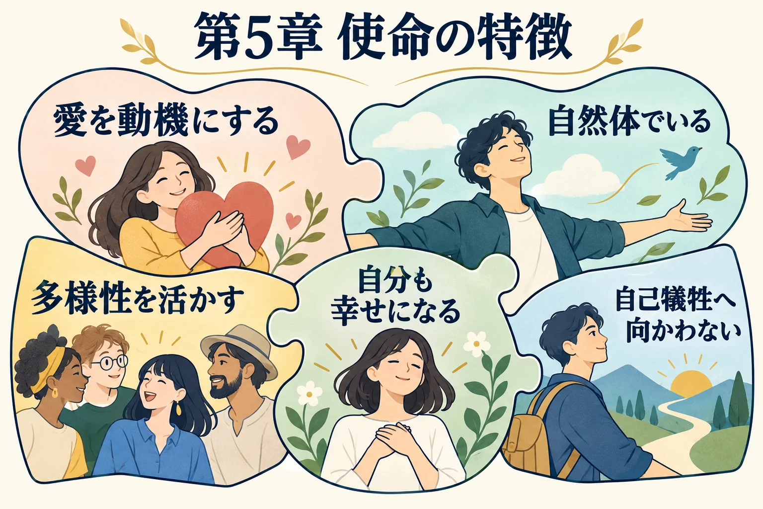 愛・自然体・多様性を大切にし、自分の幸せも含めて使命を考える